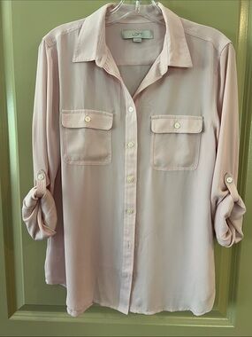 LOFT Pale Pink Button-Front Utility Shirt